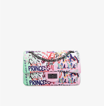 Graffiti Alphabet Rhombus Chain Bag