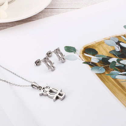 Empty Owl Necklace and Stainless Earring Set