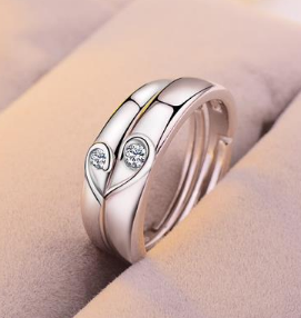 Silver Heart Diamond Ring For Couple