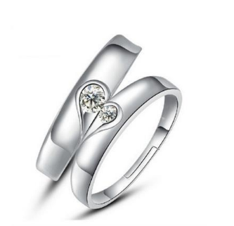 Silver Heart Diamond Ring For Couple