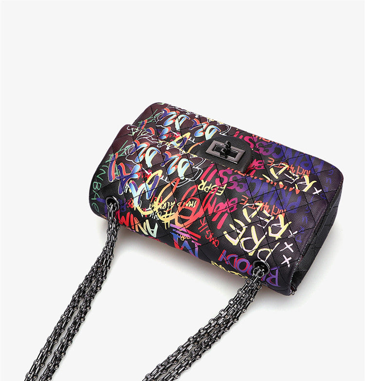 Graffiti Alphabet Rhombus Chain Bag