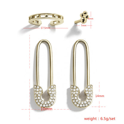 Alloy pin rhinestone stud earrings