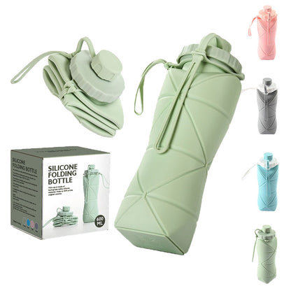 600ml Folding Silicone Water Bottle Sports Water Bottle Outdoor Travel Portable Water Cup Running Riding Camping Hiking Kettle