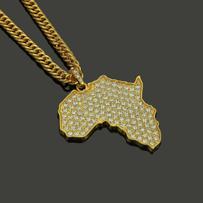 Africa Map Necklace Full Diamond Pendant